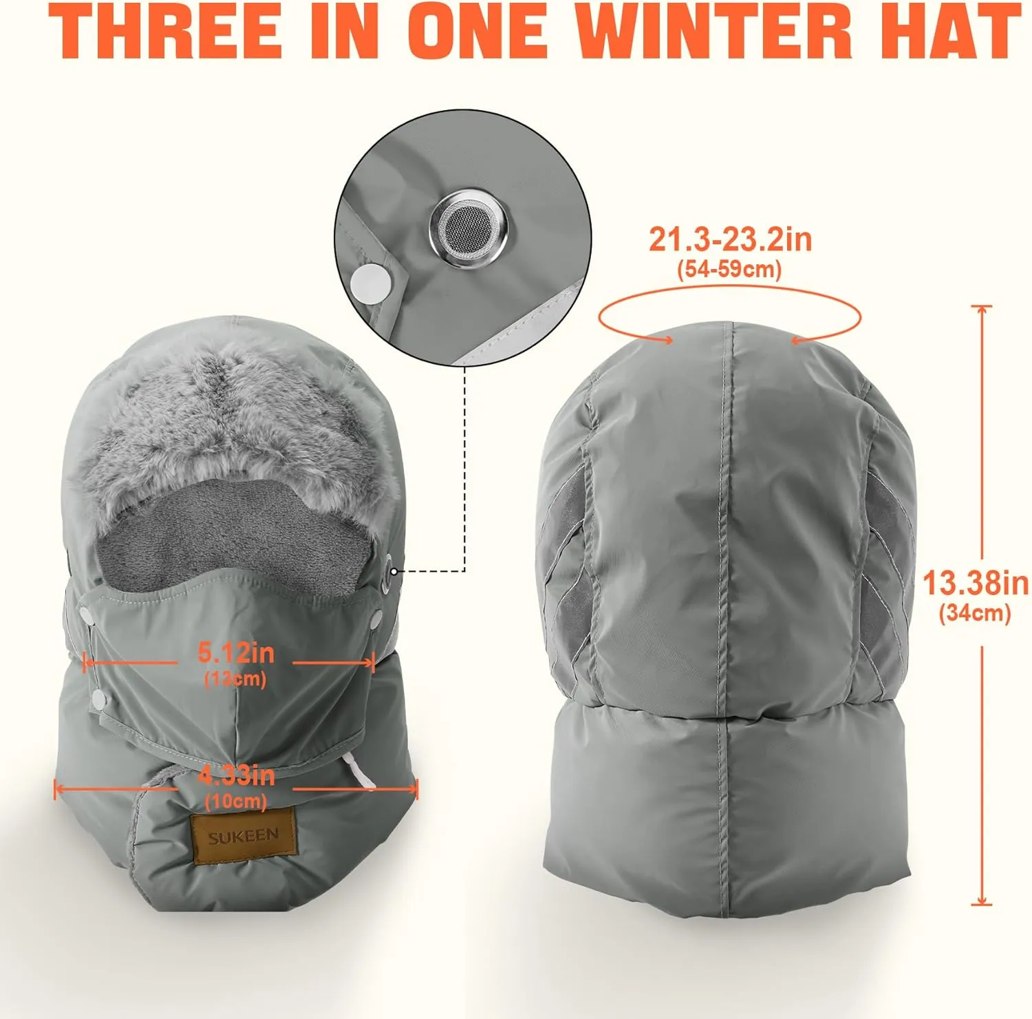 Sukeen Trapper Hats Windproof Winter Hat Water Repellent‌ Warm Hat Lightweight Earflap Hat with Mask for Cold Snow Weather