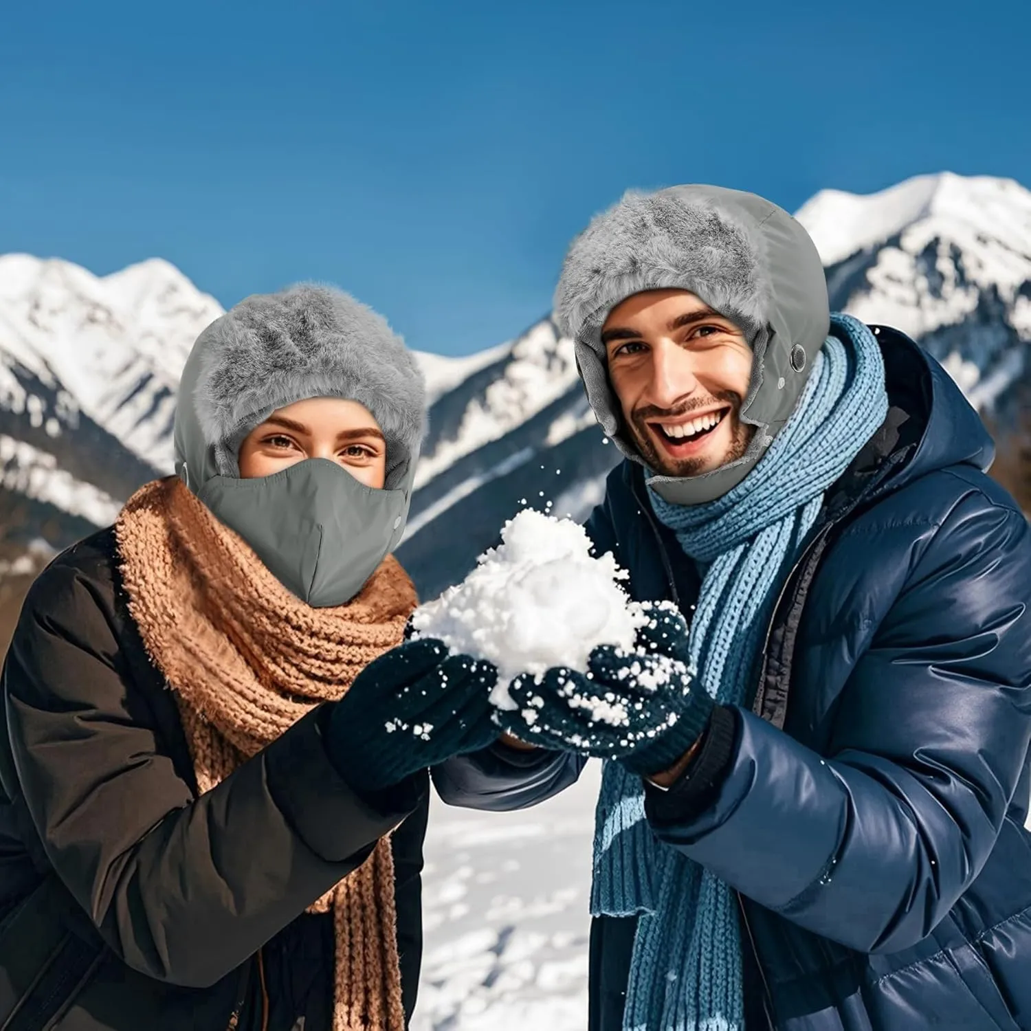 Sukeen Trapper Hats Windproof Winter Hat Water Repellent‌ Warm Hat Lightweight Earflap Hat with Mask for Cold Snow Weather