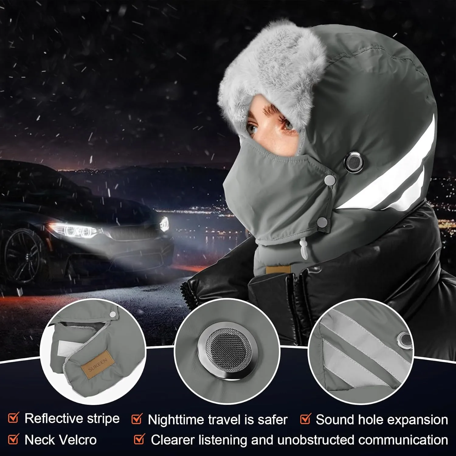 Sukeen Trapper Hats Windproof Winter Hat Water Repellent‌ Warm Hat Lightweight Earflap Hat with Mask for Cold Snow Weather