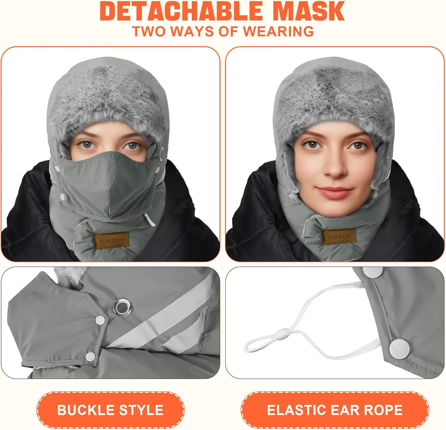 Sukeen Trapper Hats Windproof Winter Hat Water Repellent‌ Warm Hat Lightweight Earflap Hat with Mask for Cold Snow Weather