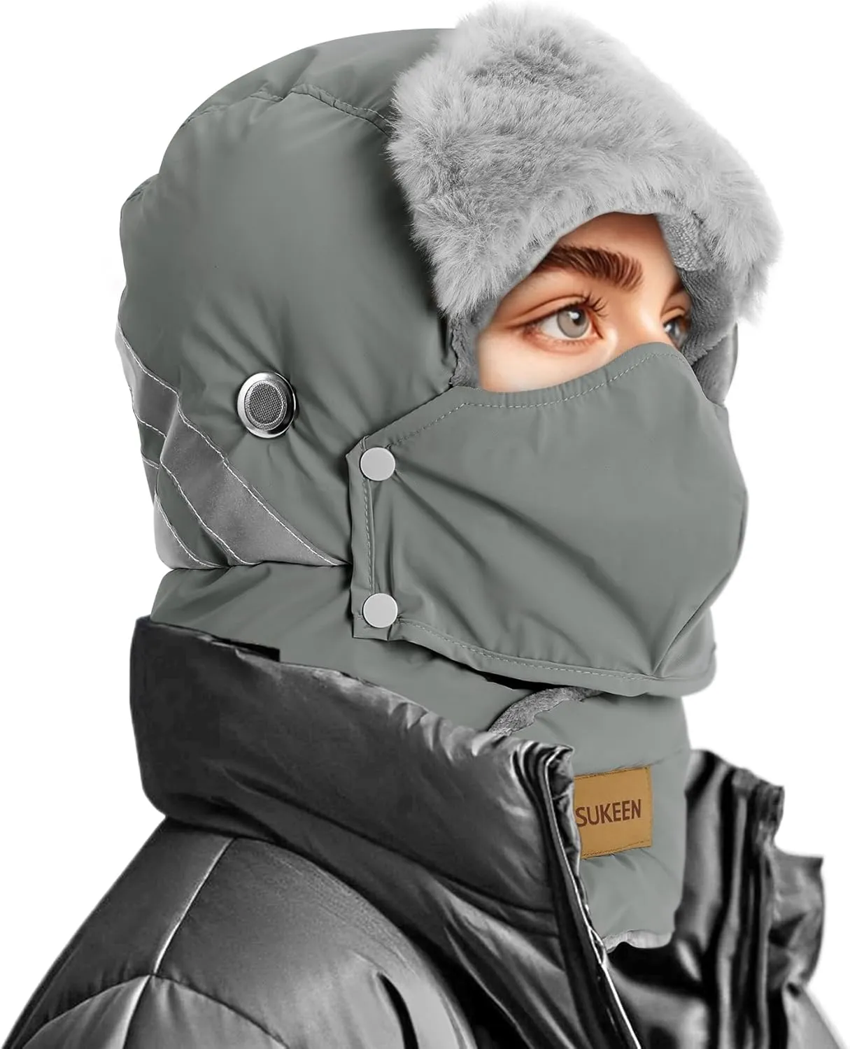 Sukeen Trapper Hats Windproof Winter Hat Water Repellent‌ Warm Hat Lightweight Earflap Hat with Mask for Cold Snow Weather