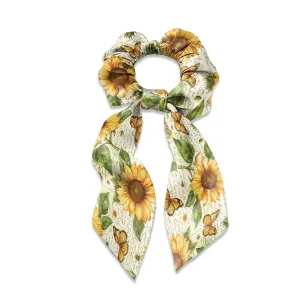 Sunflower Bow Hair Ties Butterfly Hair Scrunchies for Women Silk Hair Ties with Bags Set of 2 Elastic Hair Ribbon for Ponytail Braided Pigtail Hair Scarf Casual Hair Ribbons for Girls
