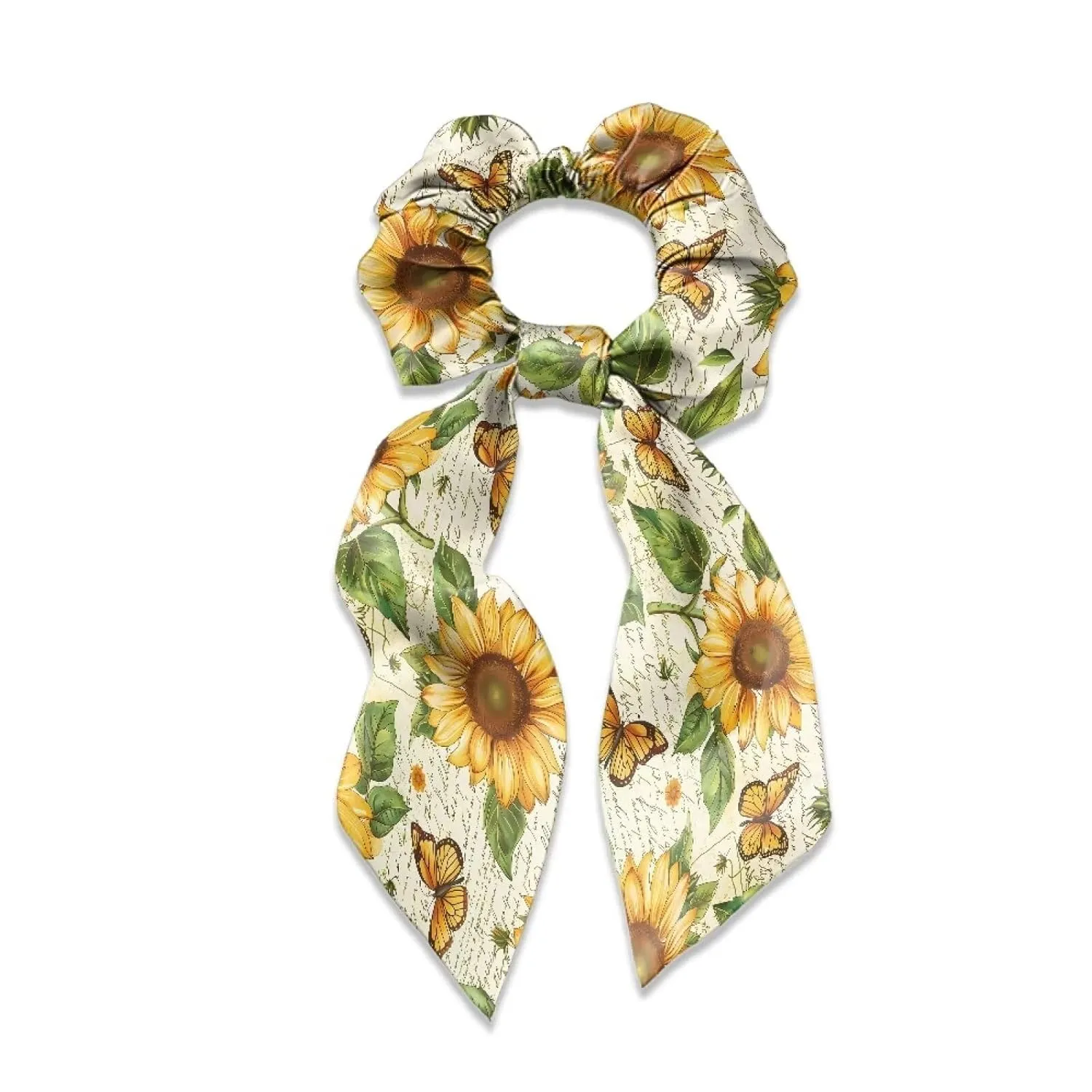 Sunflower Bow Hair Ties Butterfly Hair Scrunchies for Women Silk Hair Ties with Bags Set of 2 Elastic Hair Ribbon for Ponytail Braided Pigtail Hair Scarf Casual Hair Ribbons for Girls
