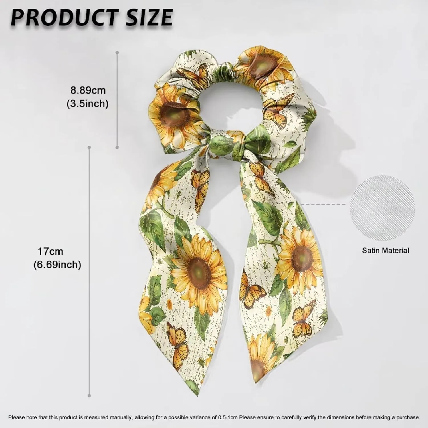 Sunflower Bow Hair Ties Butterfly Hair Scrunchies for Women Silk Hair Ties with Bags Set of 2 Elastic Hair Ribbon for Ponytail Braided Pigtail Hair Scarf Casual Hair Ribbons for Girls