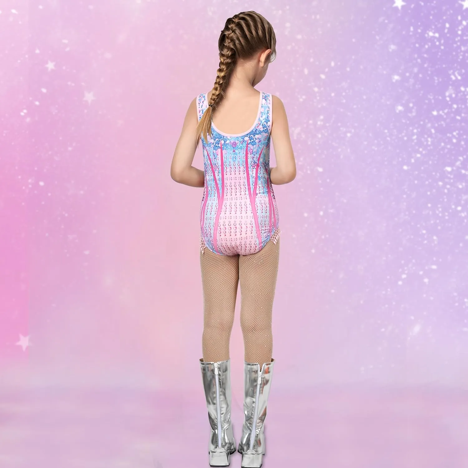 Sunny Fashion Girls One Piece Geometry Gymnastic Leotard Rhinestone Show Sleeveless