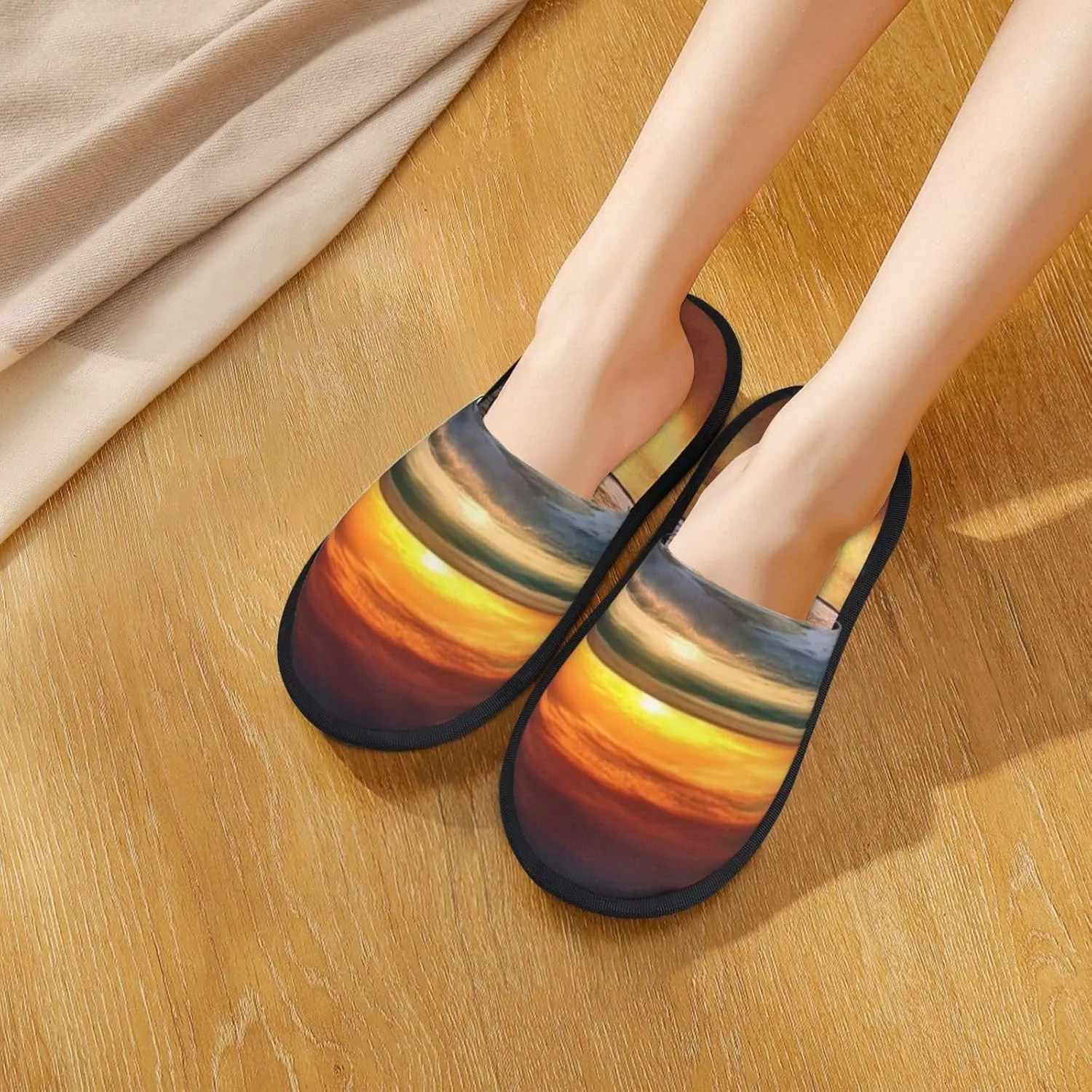 Sunset beach Printed Slippers Cozy Indoor Slide Unisex House Slippers Soft Plush Slip-on Slippers