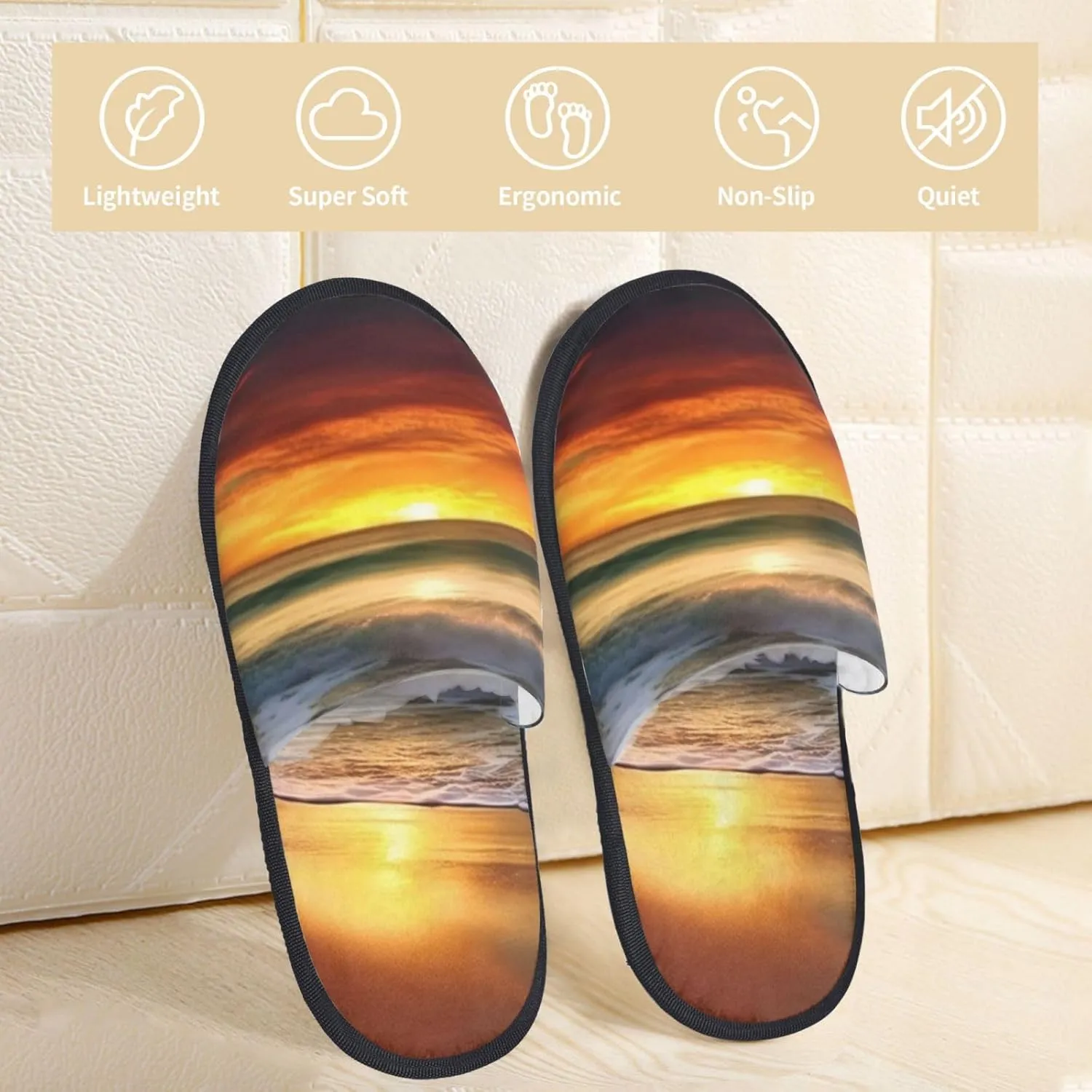 Sunset beach Printed Slippers Cozy Indoor Slide Unisex House Slippers Soft Plush Slip-on Slippers