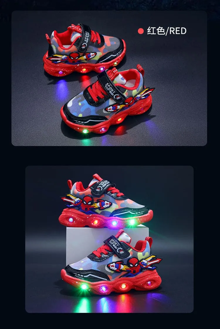 Superhero Spider-Man LED Light-Up Sneakers – Kids Cartoon Luminous Sports Shoes