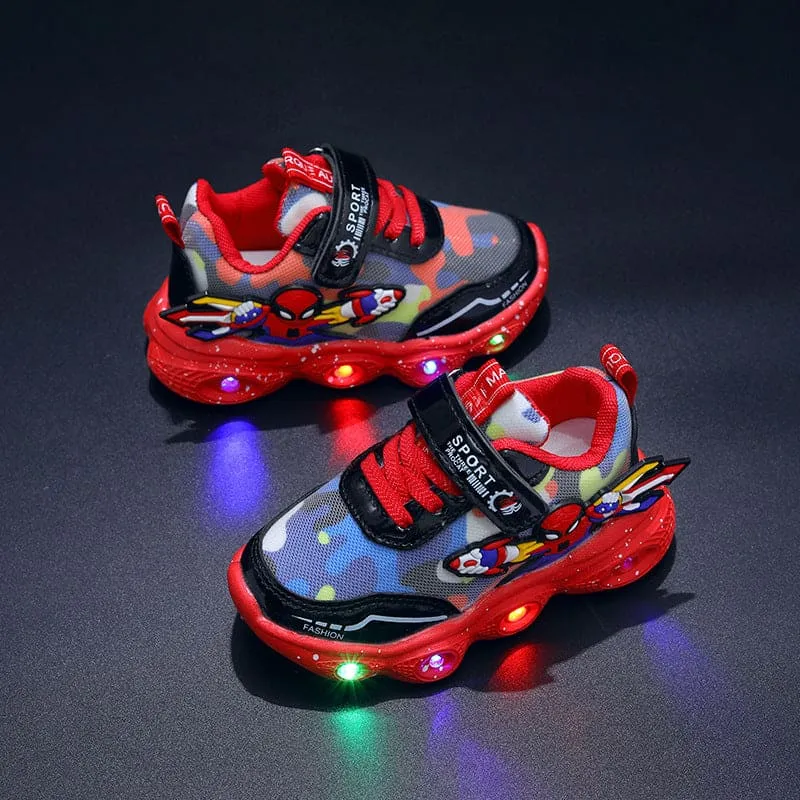 Superhero Spider-Man LED Light-Up Sneakers – Kids Cartoon Luminous Sports Shoes
