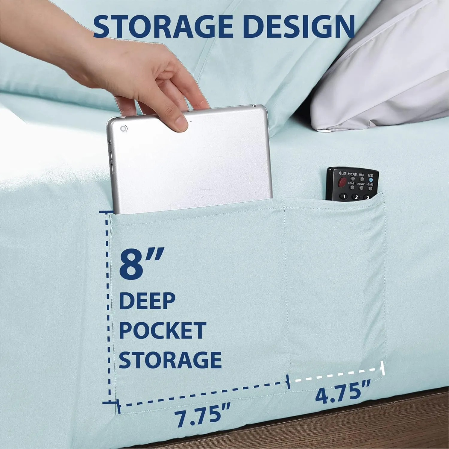 Swift Home Smart Sheets, Ultra Soft Brushed Microfiber 4-Piece Sheet Set, Fitted Bed Sheet with Side Storage Pockets – Aqua, King