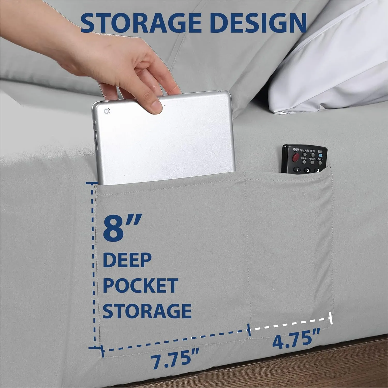 Swift Home Smart Sheets, Ultra Soft Brushed Microfiber 4-Piece Sheet Set, Fitted Bed Sheet with Side Storage Pockets – Silver, King