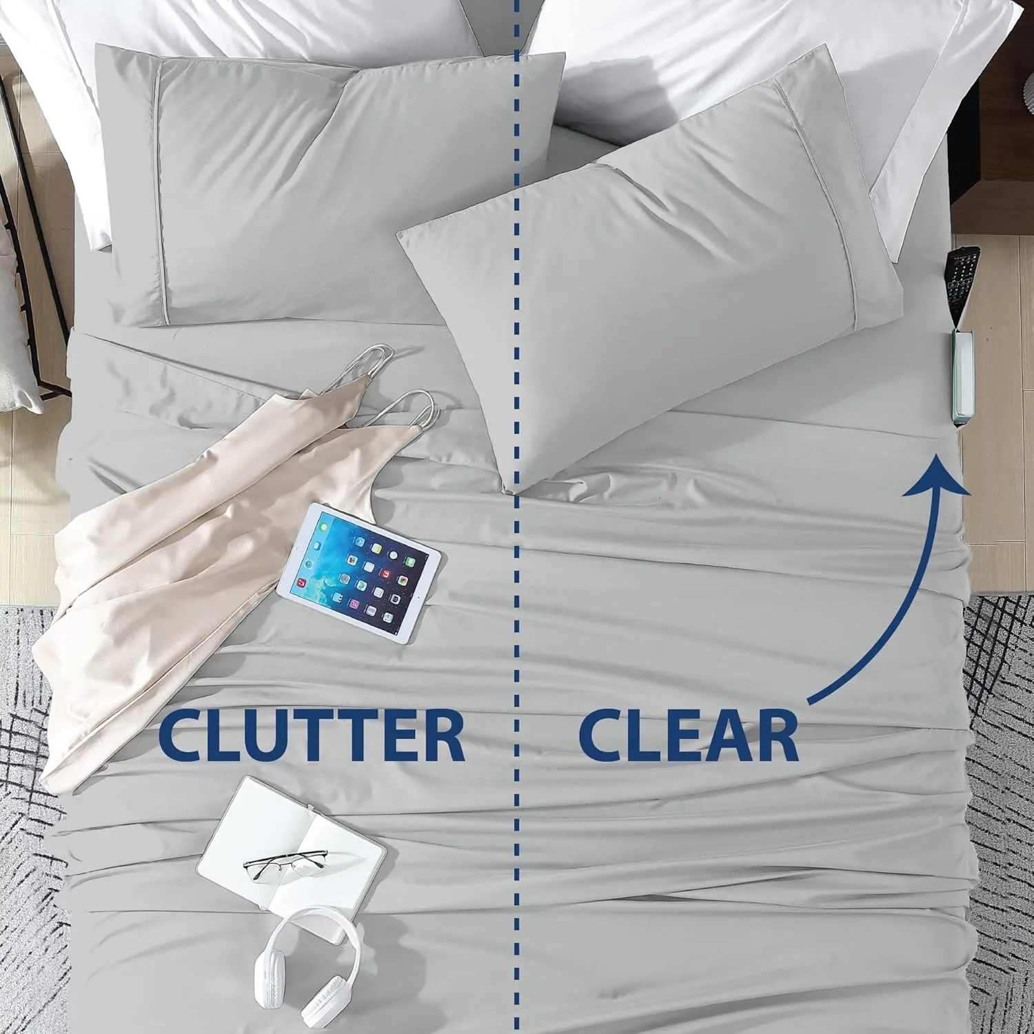 Swift Home Smart Sheets, Ultra Soft Brushed Microfiber 4-Piece Sheet Set, Fitted Bed Sheet with Side Storage Pockets – Silver, King