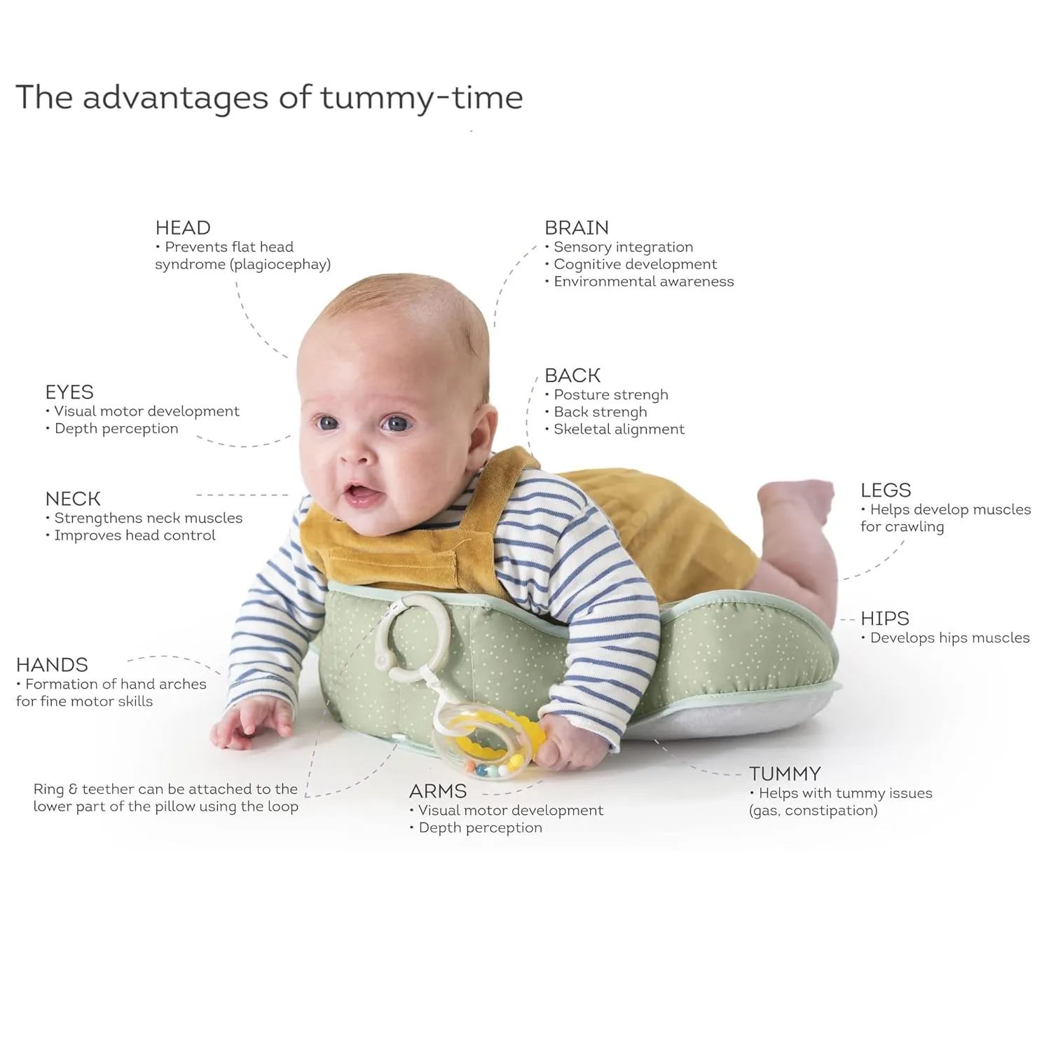 Taf Toys Tummy Time Cushion with Detachable Toys Support for Newborn & Up, Develops Muscles for Crawling Montessori Sensory Crawling Toy for Infant Newborn Toddler Tummy Time Toys 0-6 Months Babies