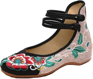 TangDao Women's Casual Flat Chinese Embroidered Floral Cheongsam Walking Mary Jane Ballet Shoes for Women