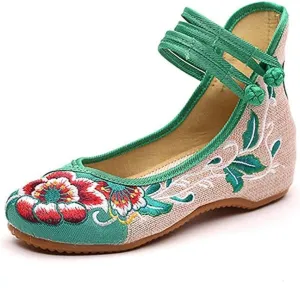 TangDao Women's Casual Flat Chinese Embroidered Floral Cheongsam Walking Mary Jane Ballet Shoes for Women