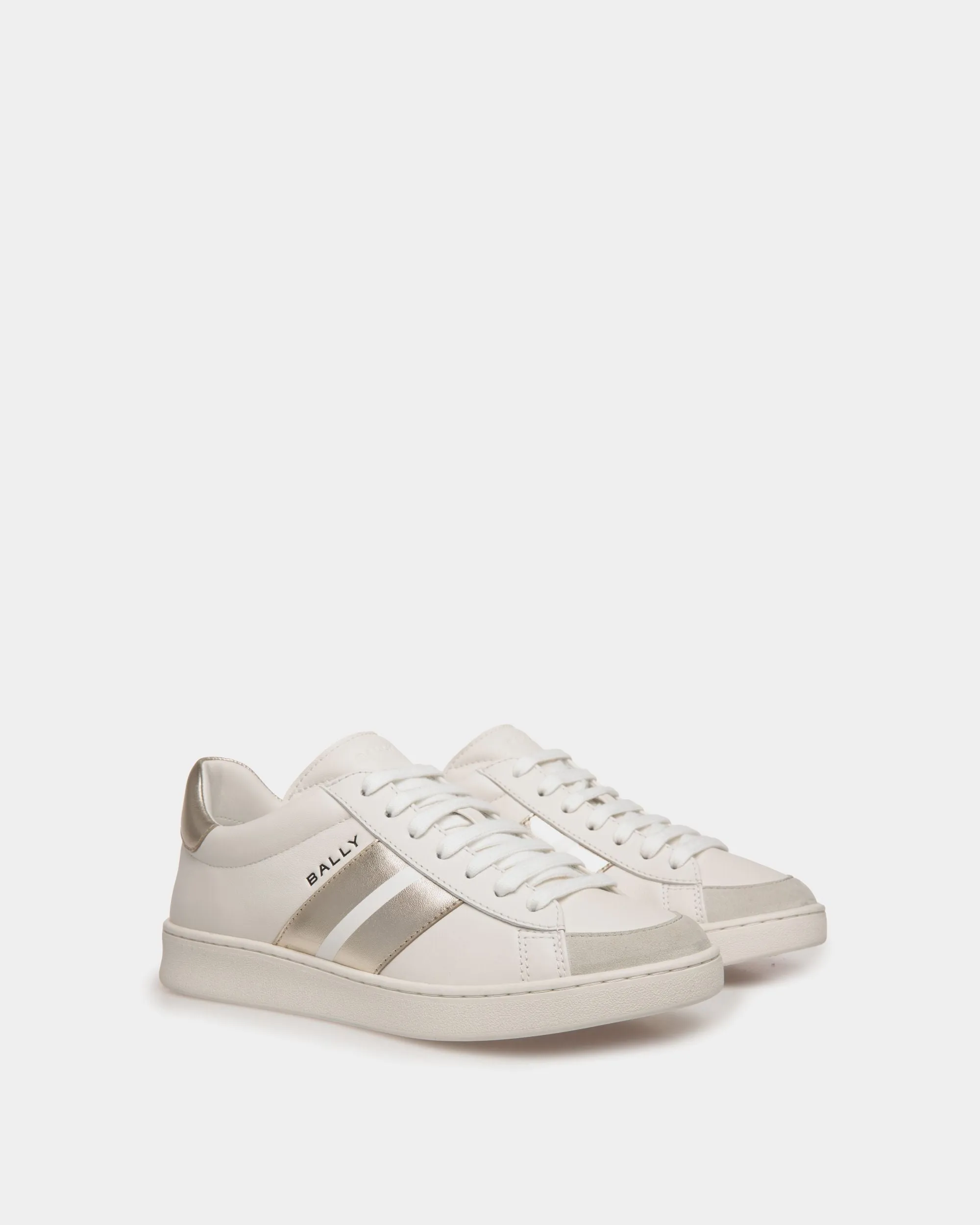 Tennis Sneaker In White And Gold Leather