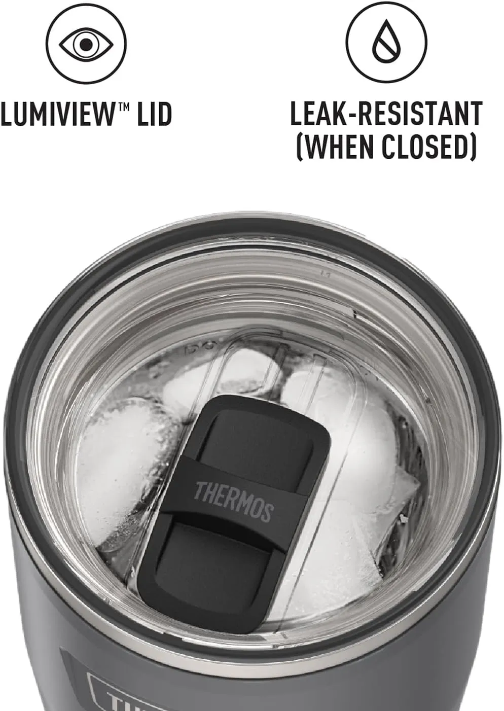THERMOS ICON SERIES Stainless Steel Cold Tumbler with Slide Lock, 24 Ounce, Granite