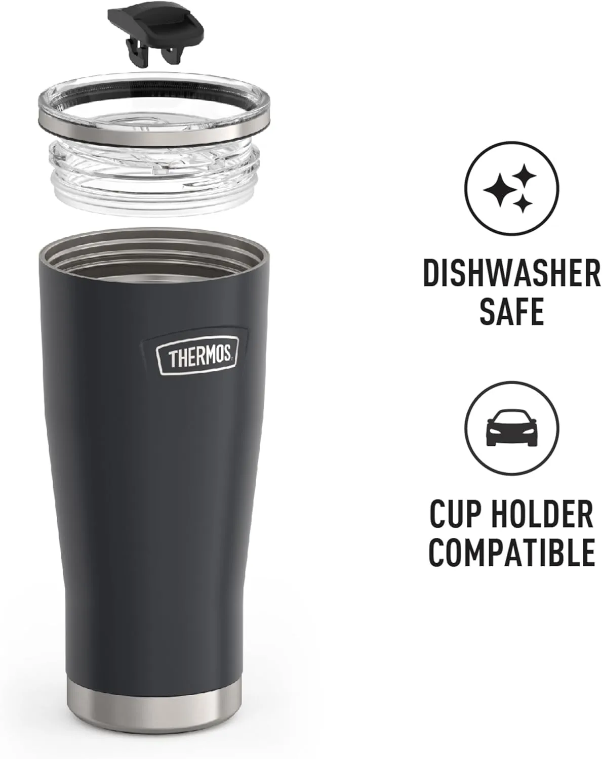 THERMOS ICON SERIES Stainless Steel Cold Tumbler with Slide Lock, 24 Ounce, Granite