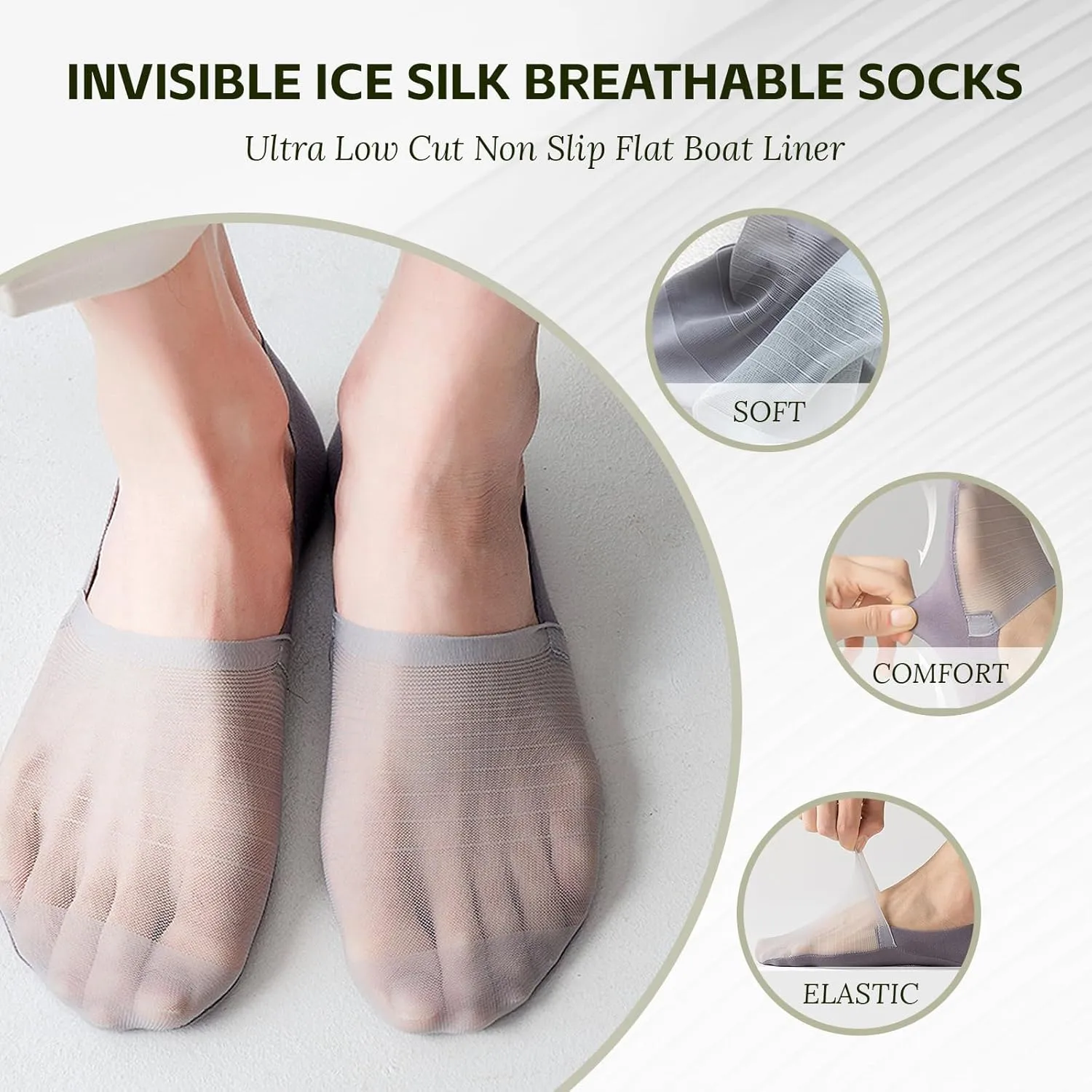 Thin No Show Socks Womens & Men, Invisible Ice Silk Socks, Low Cut Liner Non Slip Socks, loafers Socks