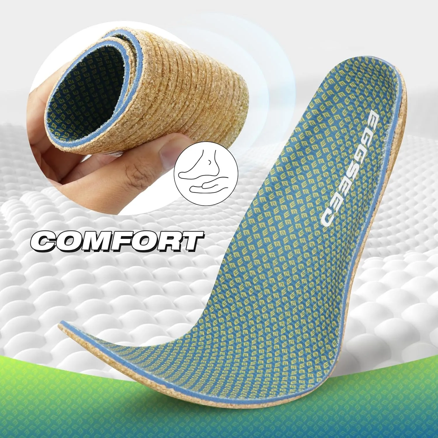 Thin Plantar Fasciitis Insoles, Arch Support Soft Breathable Cork Orthotic Shoe Inserts for Heel Pain Relief and Flat Foot, Anti Fatigue Work Insert （Men 7-8.5/Women 8-9.5）