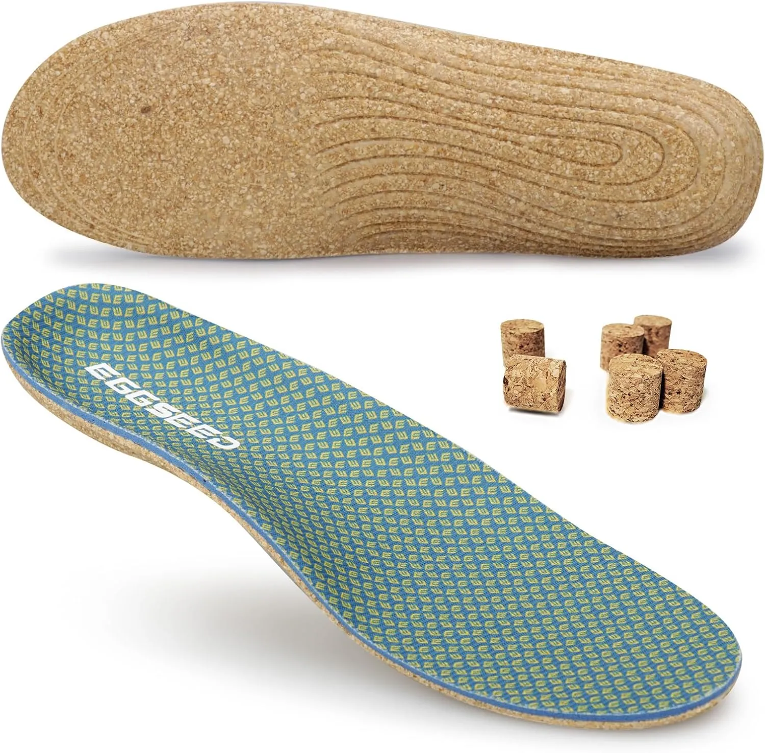 Thin Plantar Fasciitis Insoles, Arch Support Soft Breathable Cork Orthotic Shoe Inserts for Heel Pain Relief and Flat Foot, Anti Fatigue Work Insert （Men 7-8.5/Women 8-9.5）