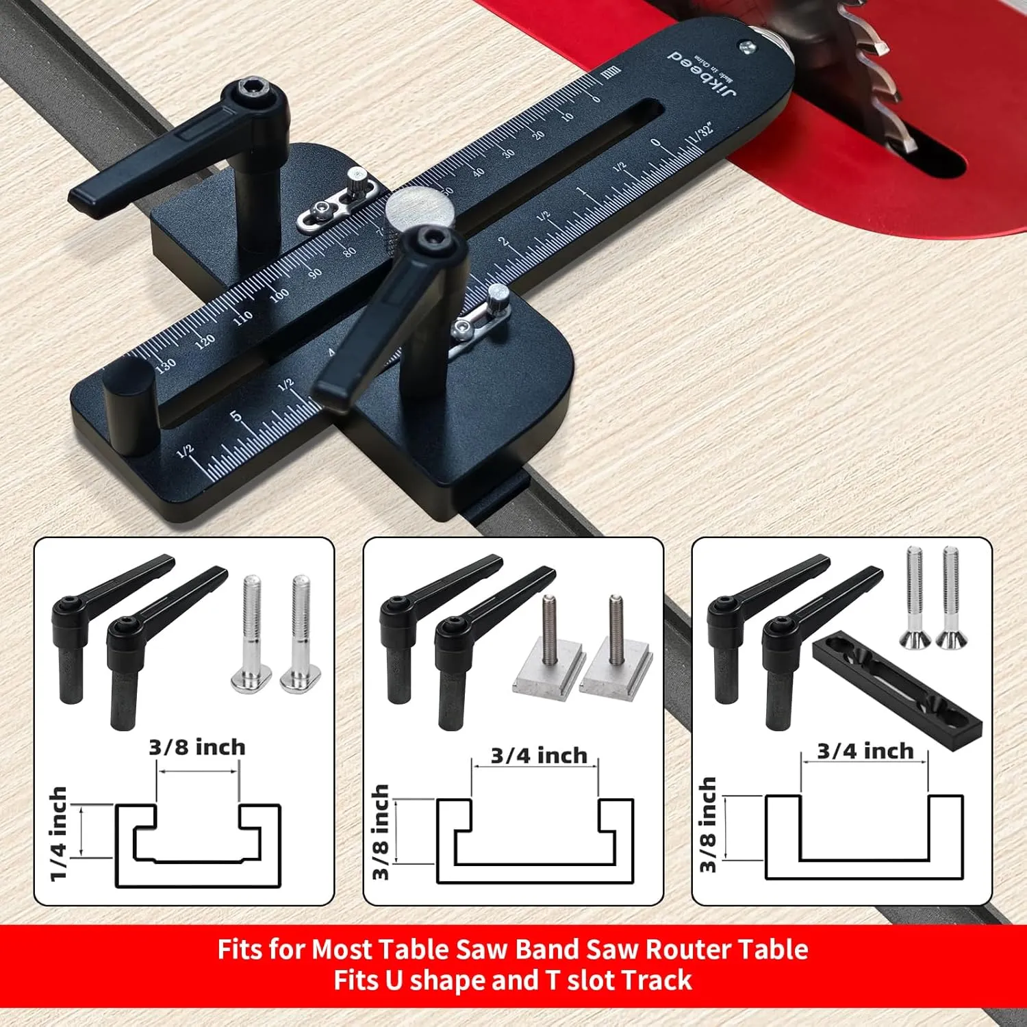 Thin Rip Jig Table Saw Jig Guide, Making Repetitive Narrow Strip Cuts, Fit for 3/4" x 3/8" Slots, for Table Saw Band Saw Router Table