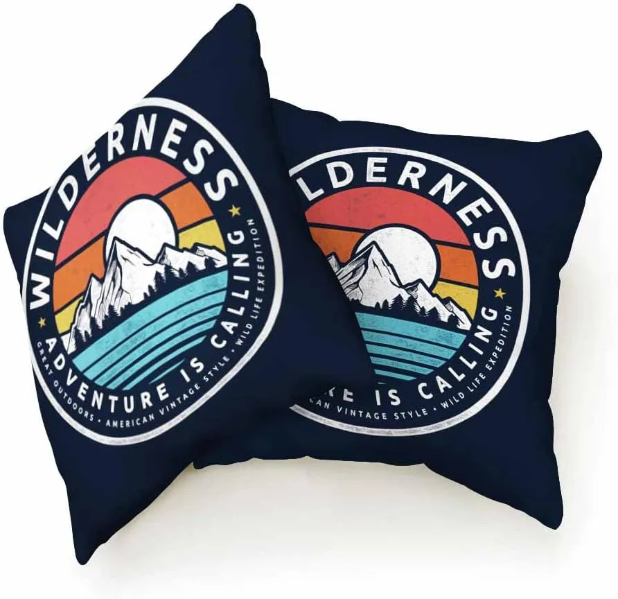 Throw Pillow Covers Wilderness Adventure is Calling Mountain Logo Great Outdoors Expedition Pillowcase Decor for Room Bed Chair,18X8 Inch Set of 2