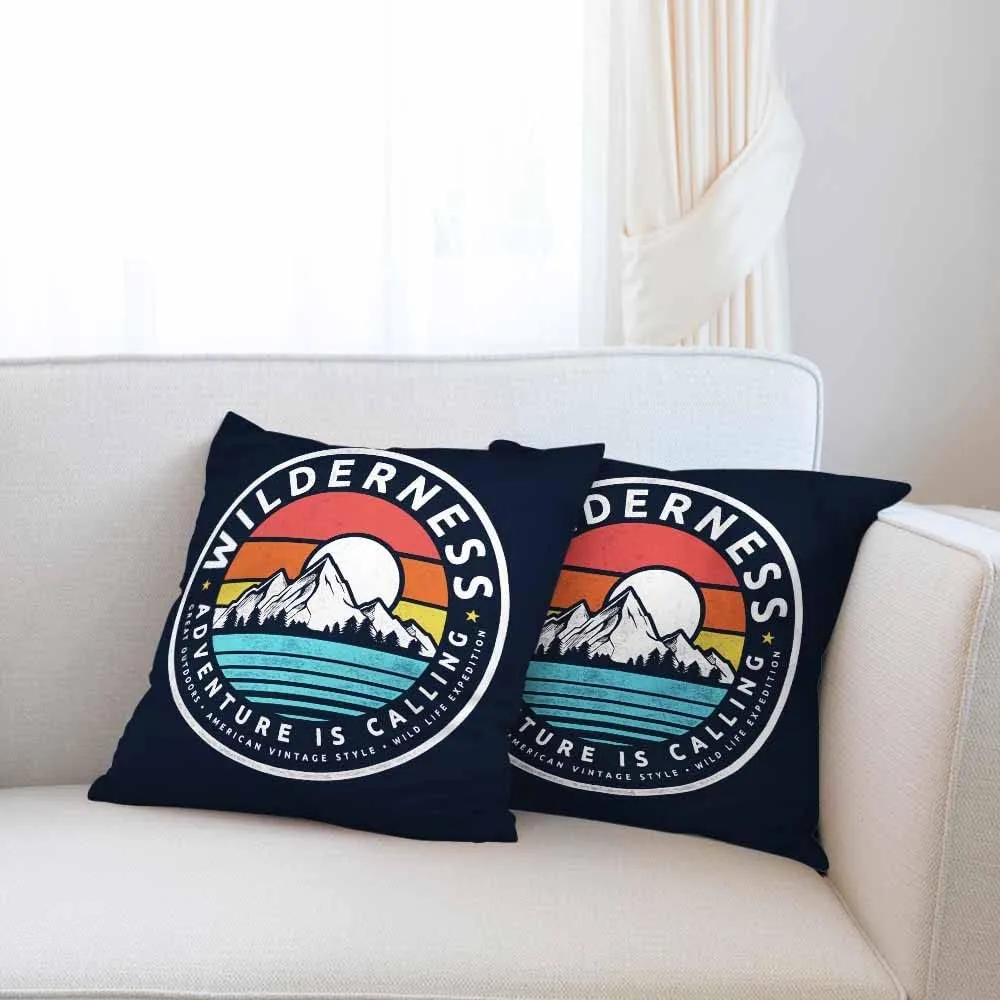 Throw Pillow Covers Wilderness Adventure is Calling Mountain Logo Great Outdoors Expedition Pillowcase Decor for Room Bed Chair,18X8 Inch Set of 2