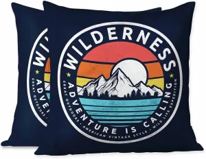 Throw Pillow Covers Wilderness Adventure is Calling Mountain Logo Great Outdoors Expedition Pillowcase Decor for Room Bed Chair,18X8 Inch Set of 2