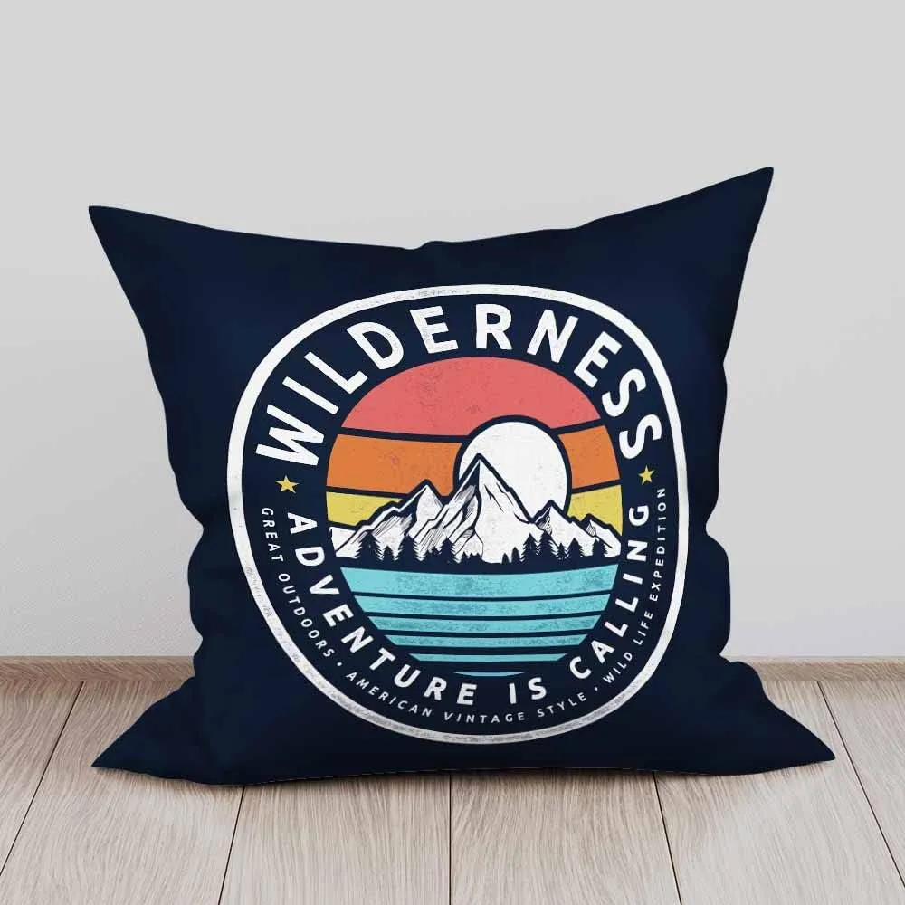 Throw Pillow Covers Wilderness Adventure is Calling Mountain Logo Great Outdoors Expedition Pillowcase Decor for Room Bed Chair,18X8 Inch Set of 2