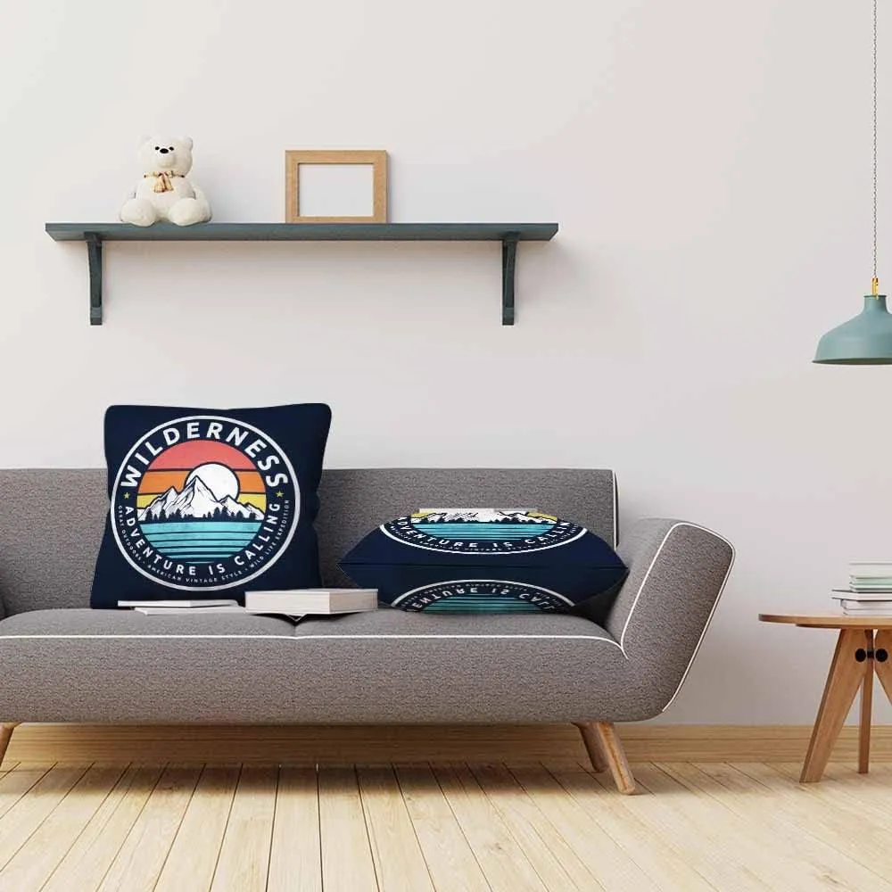 Throw Pillow Covers Wilderness Adventure is Calling Mountain Logo Great Outdoors Expedition Pillowcase Decor for Room Bed Chair,18X8 Inch Set of 2