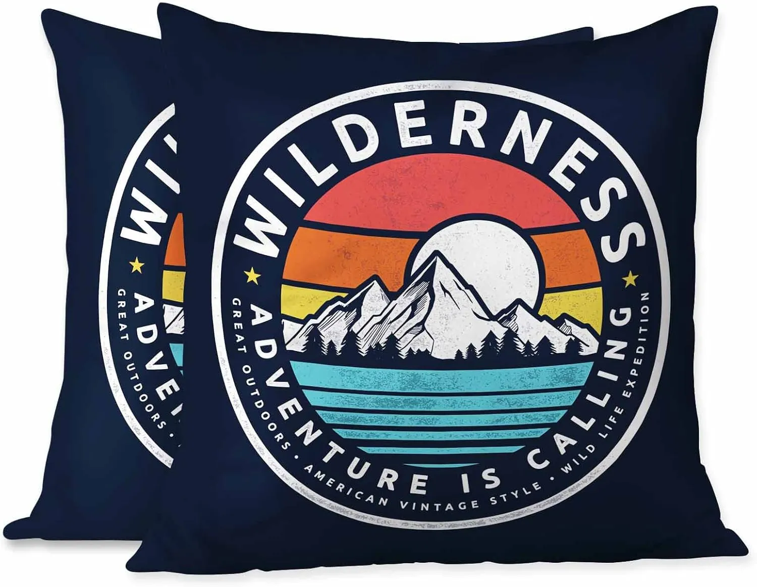 Throw Pillow Covers Wilderness Adventure is Calling Mountain Logo Great Outdoors Expedition Pillowcase Decor for Room Bed Chair,18X8 Inch Set of 2