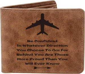 THTCSQ Pilot Gifts,Leather Wallet for Men,Engraved Personalized Leather Wallet,Birthday Gifts for Pilots Aviation Flight Attendant Wallet Aviation Gifts for Pilot Graduation (Pilot wallet)