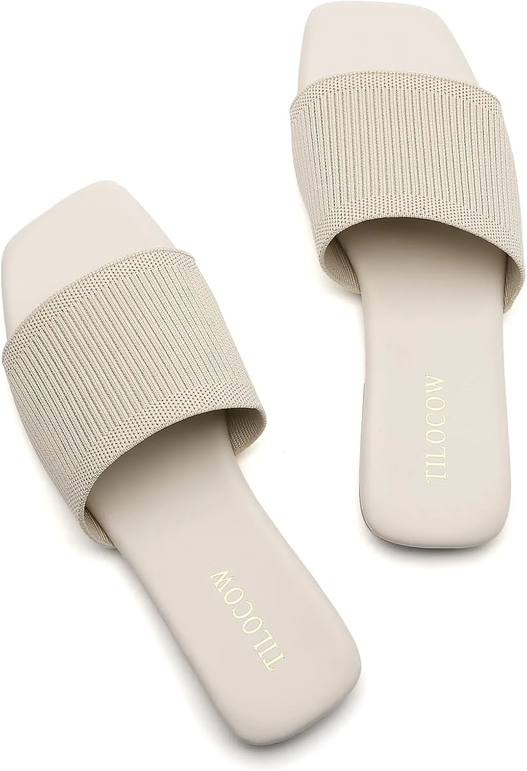 Tilocow Knitted Flat Sandals For women Square Open Toe Slide Sandals Casual Summer Shoes