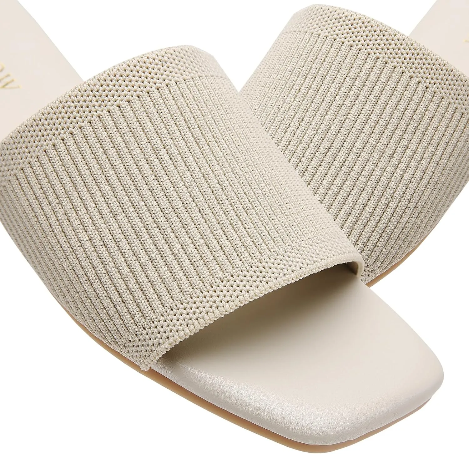 Tilocow Knitted Flat Sandals For women Square Open Toe Slide Sandals Casual Summer Shoes