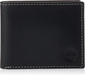 Timberland Men's Leather Wallet With Attached Flip Pocket, Black (Hunter), One Size