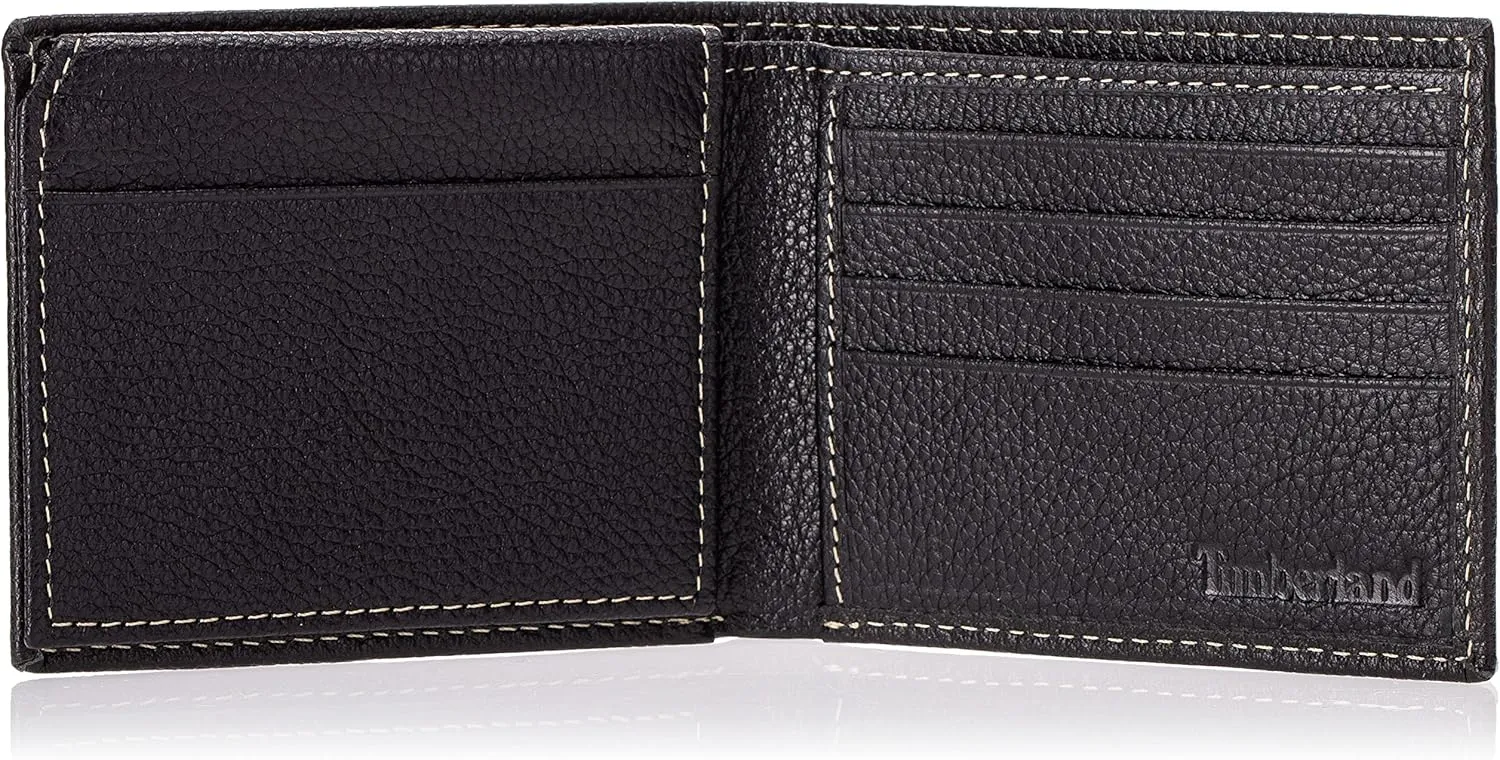 Timberland Men's Leather Wallet With Attached Flip Pocket, Black (Sportz), One Size