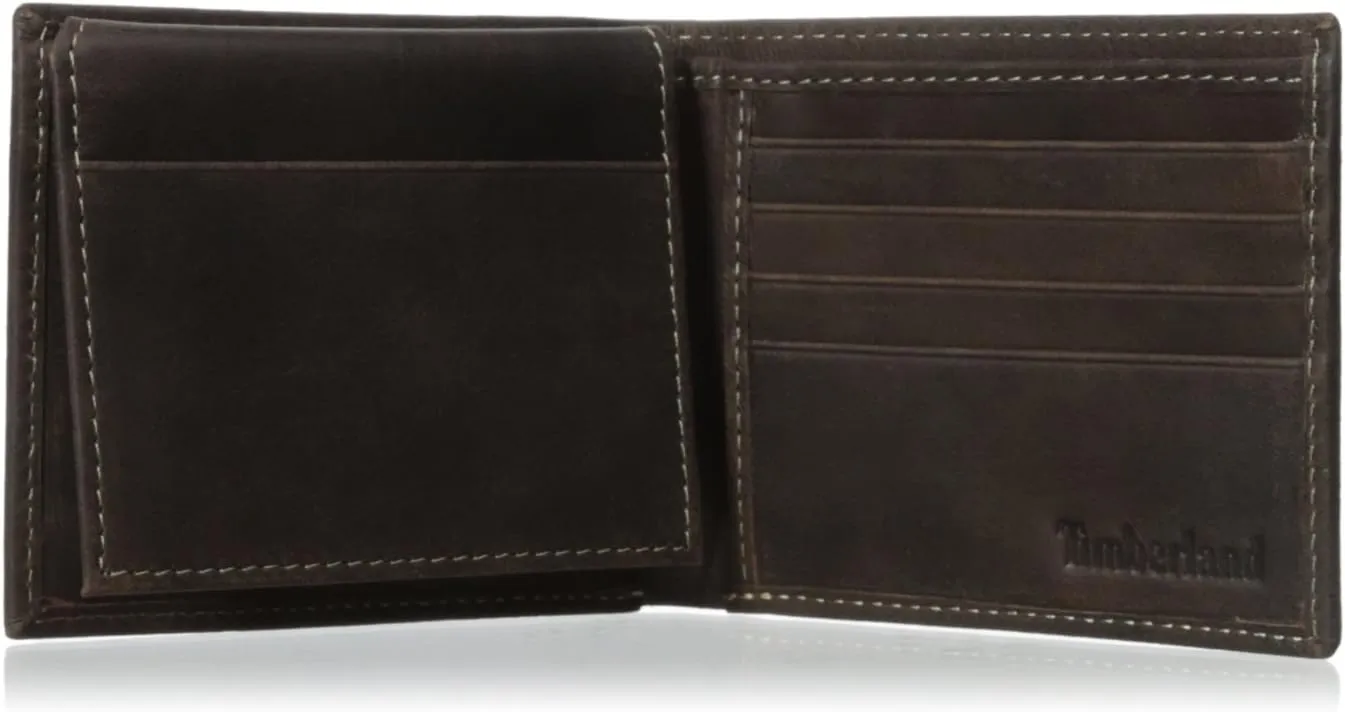 Timberland Men's Leather Wallet with Attached Flip Pocket, Brown (Cloudy), One Size