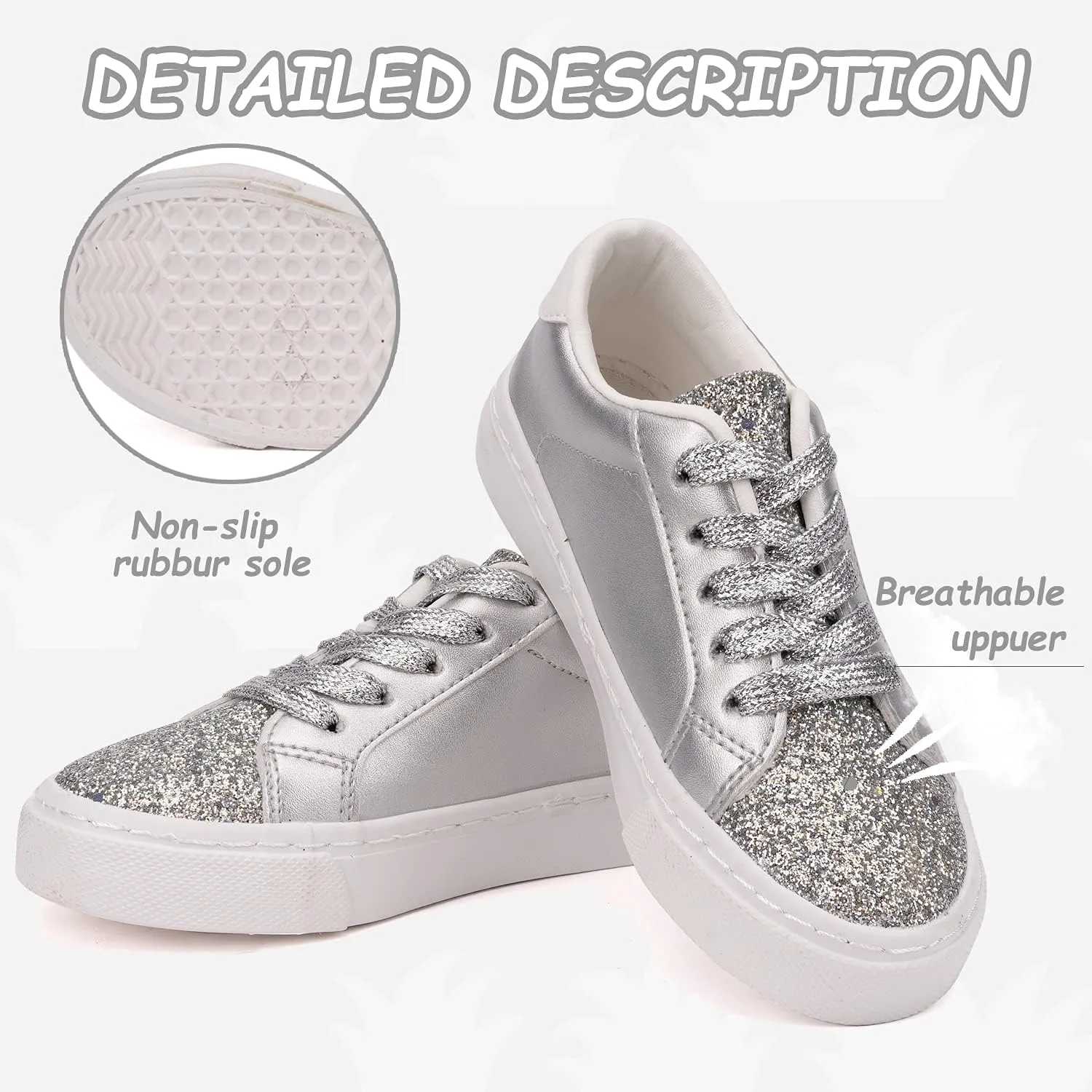 ToandonToddler Kids Sneakers Sparkle Fashion Glitter Sequins Canvas Shoes