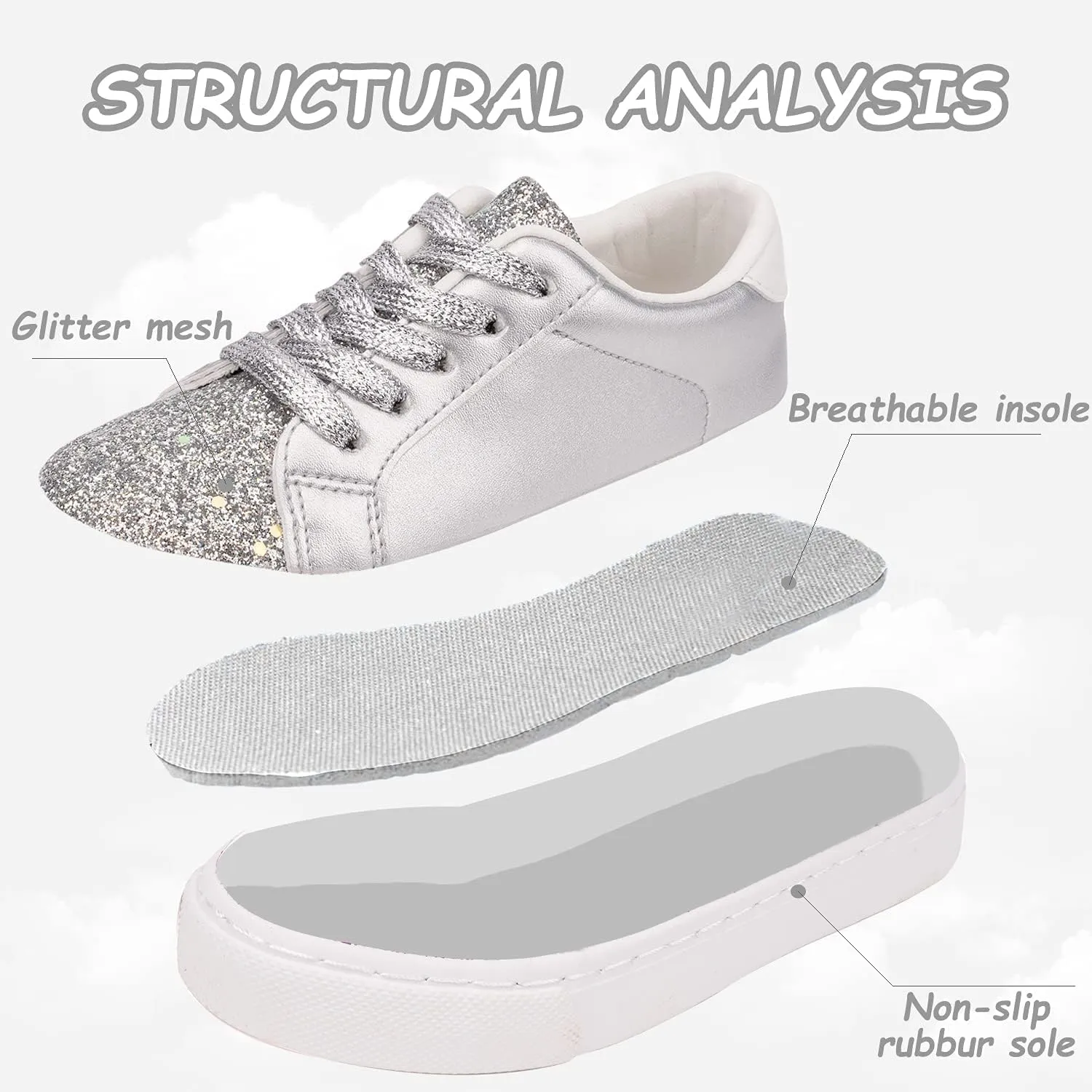 ToandonToddler Kids Sneakers Sparkle Fashion Glitter Sequins Canvas Shoes