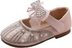 Toddler Dress Shoes Flower Girl Shoes for Cute Toddler Mary Jane Shoes Lace Flore Ballet Flat for Walking Shoes (Red, 3.5-4 Years Toddler)