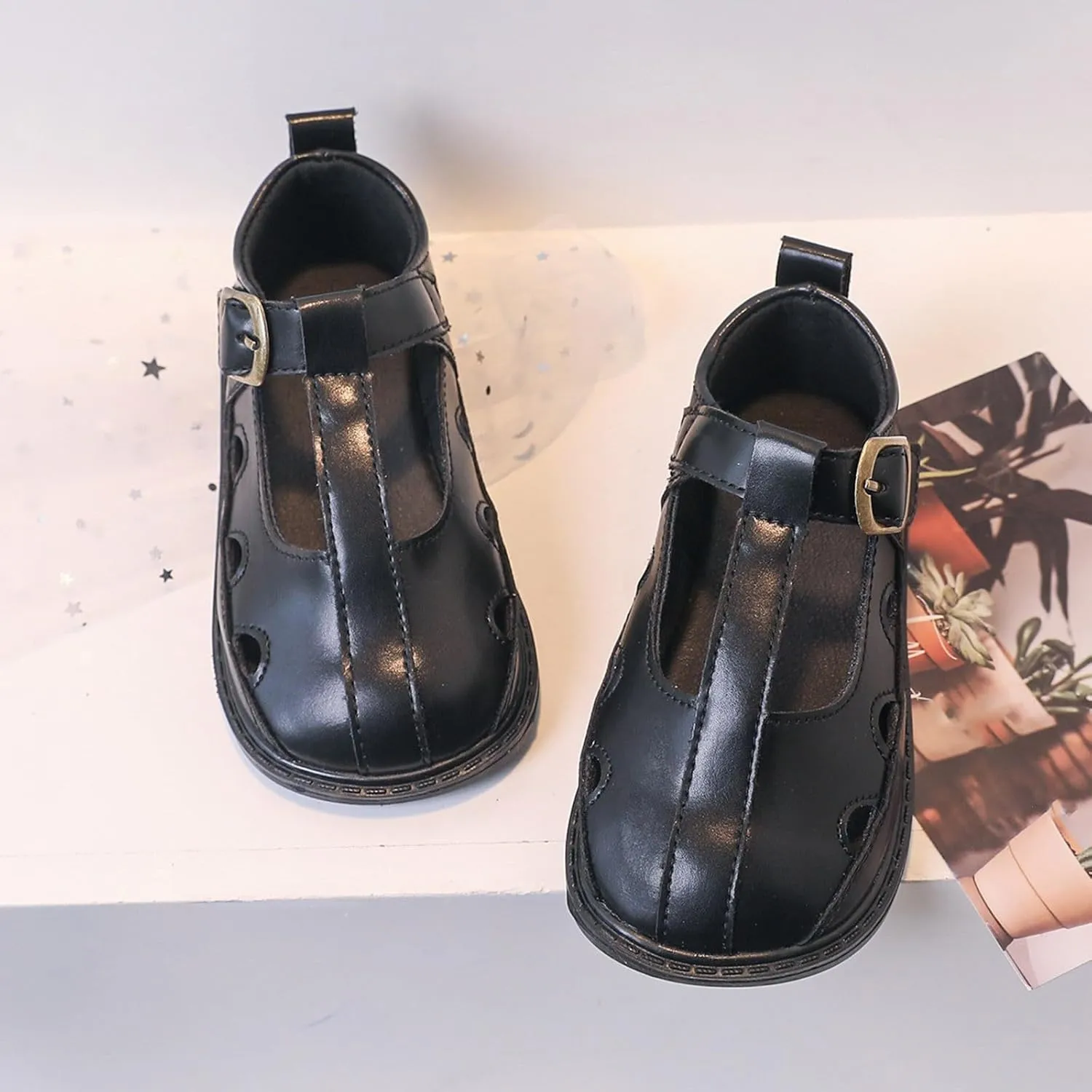 Toddler Girl Mary Jane Dress Shoes Hollowed Slip On Shoes School Oxfor𝐝 Flat𝐬 for Girl Part𝐲 Shoes Girl Cheer Sliders