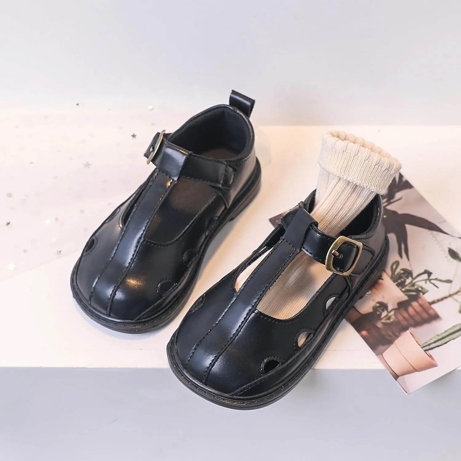 Toddler Girl Mary Jane Dress Shoes Hollowed Slip On Shoes School Oxfor𝐝 Flat𝐬 for Girl Part𝐲 Shoes Girl Cheer Sliders