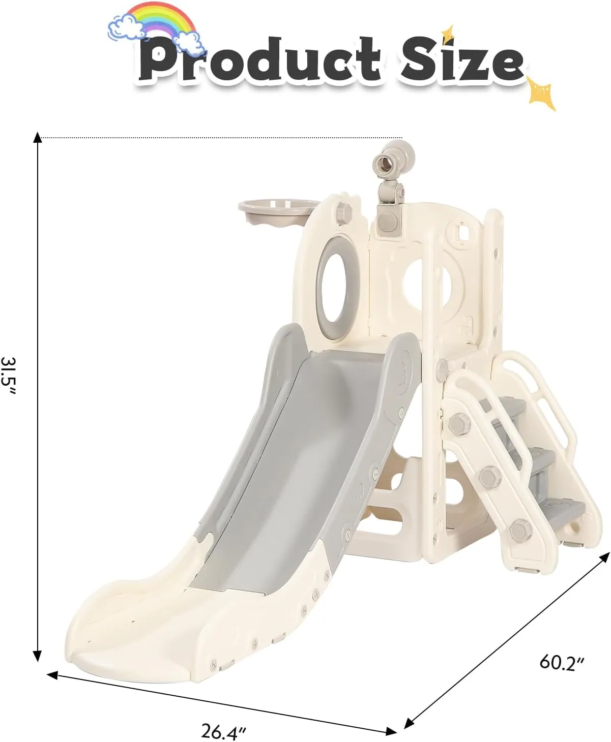 Toddler Slide, 6 in 1 Indoor Foldable Kids Slide for Toddlers Age 1-3, Extra-Long Slide with Basketball Hoop Indoor and Outdoor Baby Climber Playset Playground, Climber Playset with Telescope1