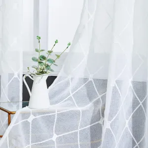 Top Finel Pure Sheer White Curtains 84 Inches Long for Bedroom 2 Panels,Snow-White Lightweight Soft Embroidered Diamond Grommet Window Curtains for Living Room 84 inch Length, Set of 2,54x84