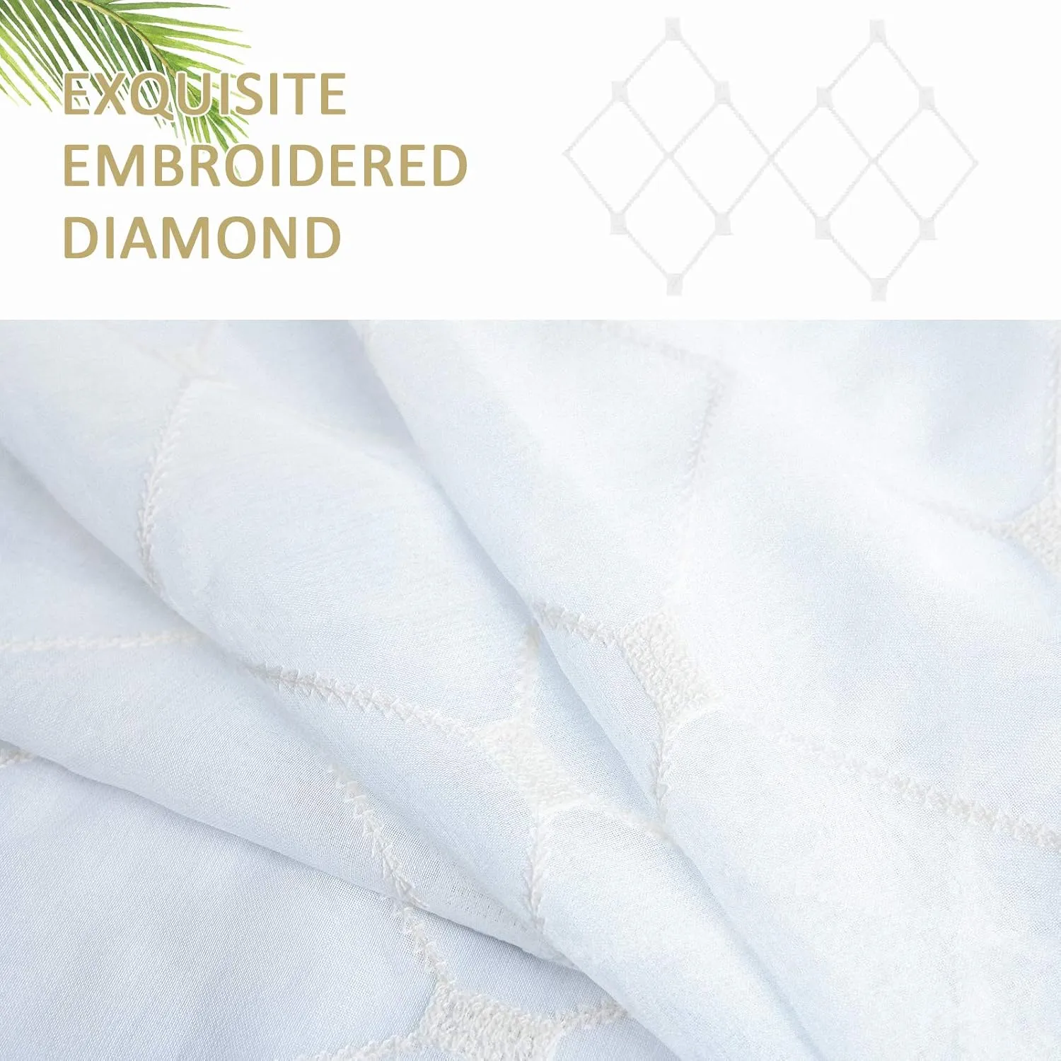 Top Finel Pure Sheer White Curtains 84 Inches Long for Bedroom 2 Panels,Snow-White Lightweight Soft Embroidered Diamond Grommet Window Curtains for Living Room 84 inch Length, Set of 2,54x84