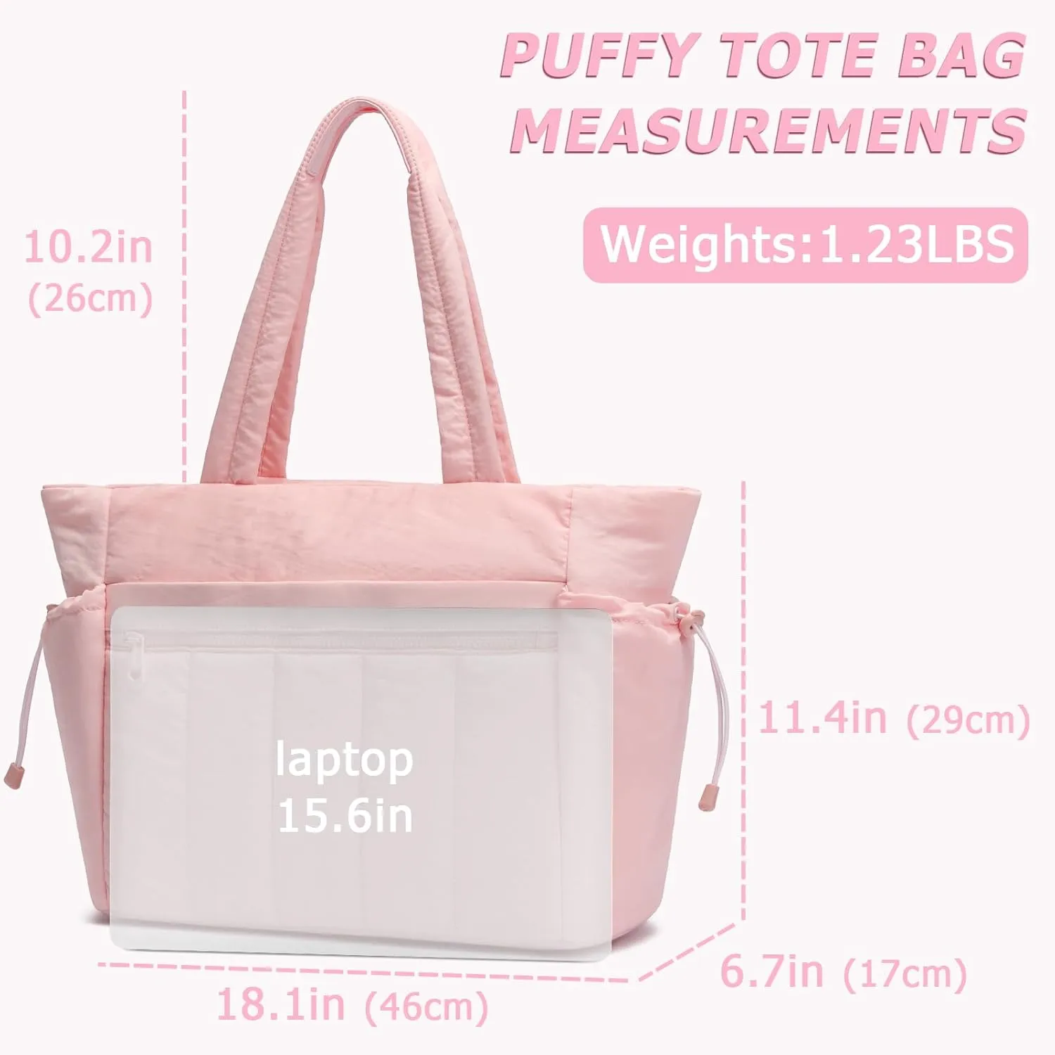 Tote Bag for Women, Lightweight Puffer Tote Bag with Compartments, Quilted Shoulder Bag Handbag with Zipper for Work