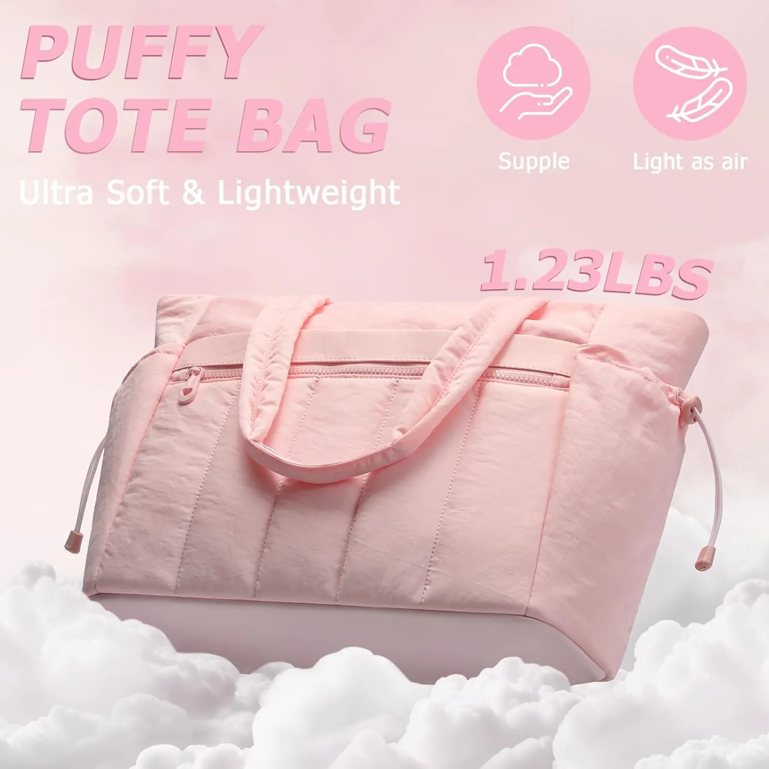 Tote Bag for Women, Lightweight Puffer Tote Bag with Compartments, Quilted Shoulder Bag Handbag with Zipper for Work