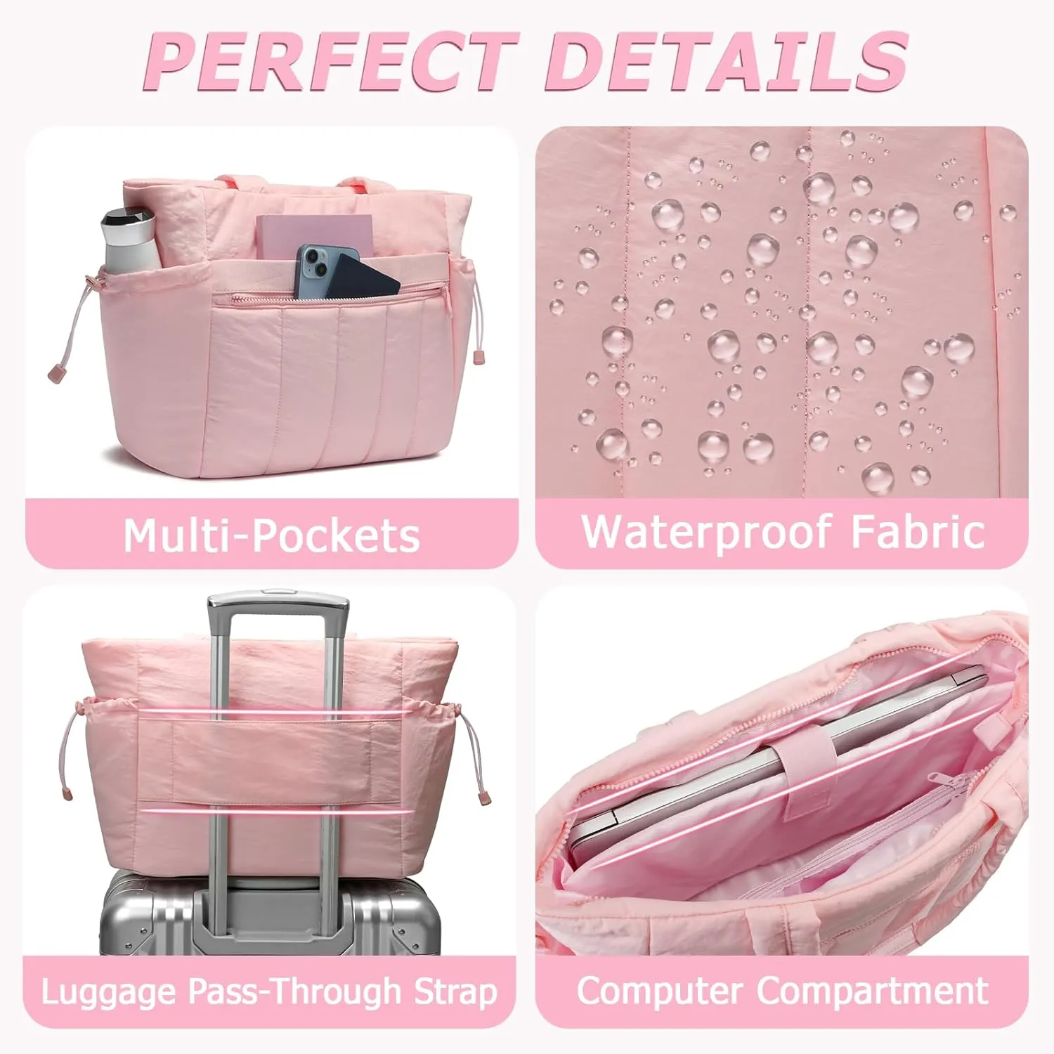 Tote Bag for Women, Lightweight Puffer Tote Bag with Compartments, Quilted Shoulder Bag Handbag with Zipper for Work