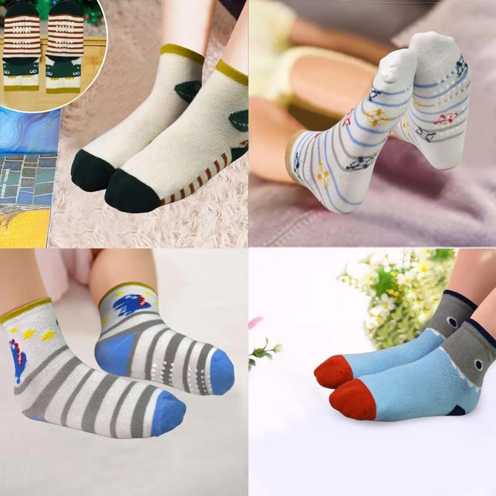 Tphon Non Slip Kids Toddler Socks with Gripper - 12 Pairs Anti Skid Socks for Boys & Girls, Ages 1-7